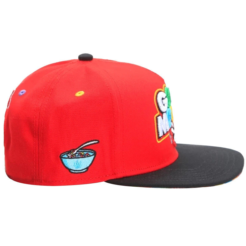 Red Snapback Cap with "GOOD MOODS" & Hand Gesture Embroidery