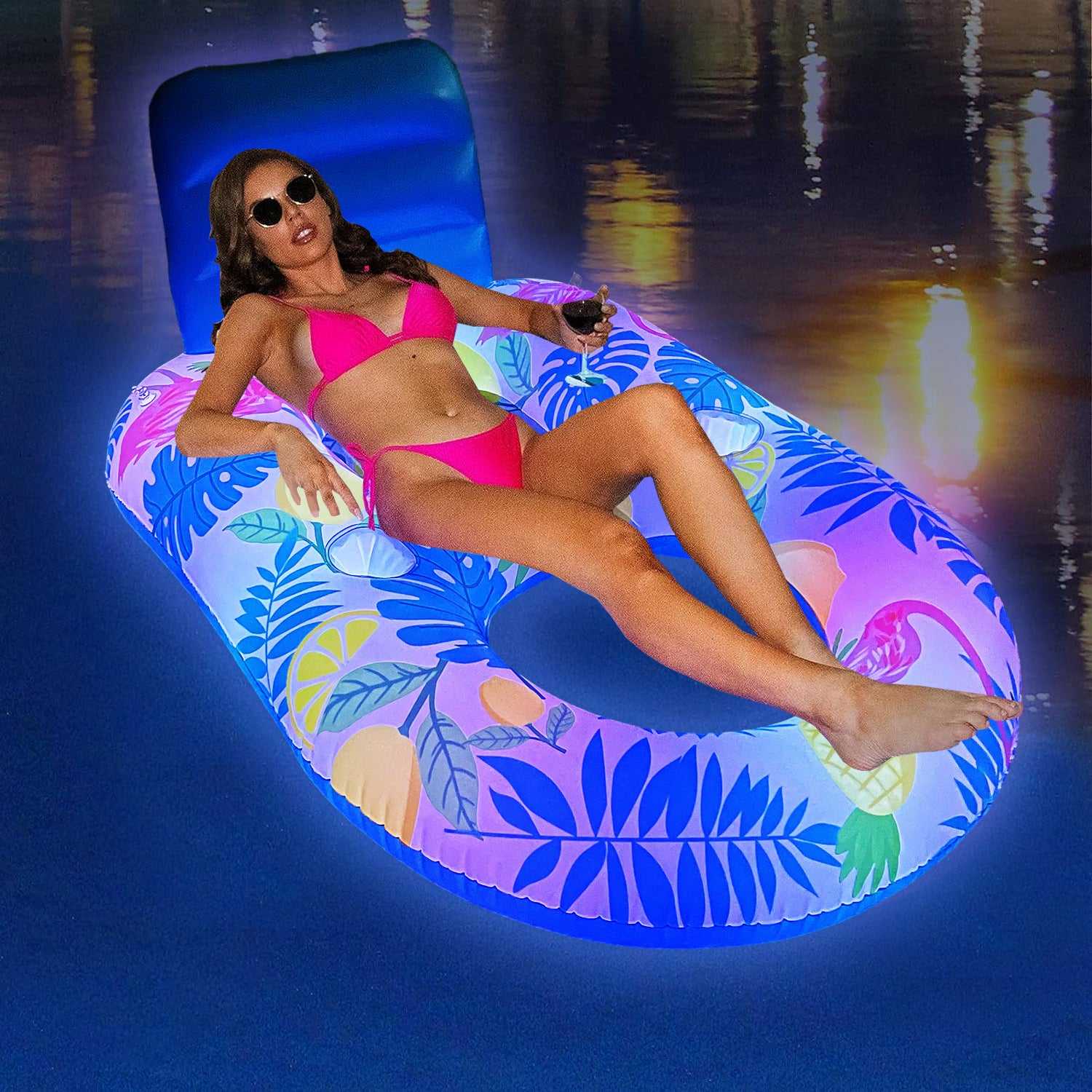 Inflatable Water Luminous Floating Bed Swimming Pool Backrest Recliner Seat Ring Floating With Light