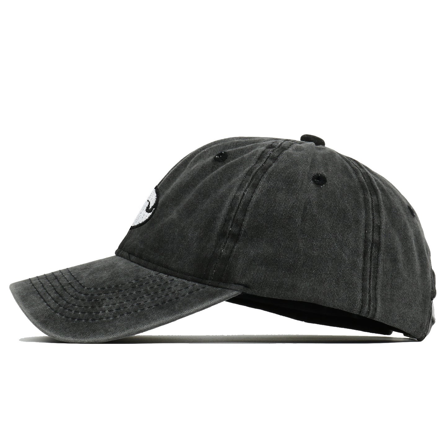 Distressed Gray Baseball Cap with Ghost & Halo Embroidery