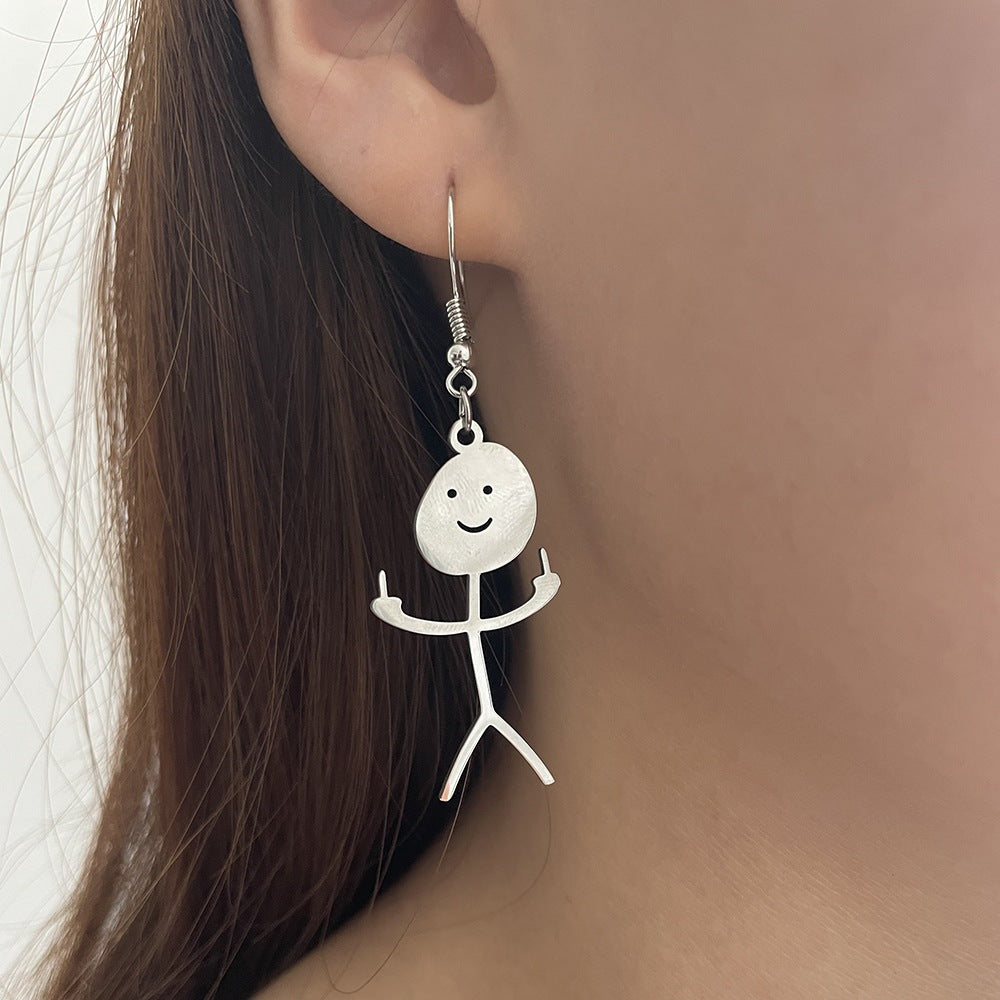 Fashion Middle Finger Funny Doodle Earring