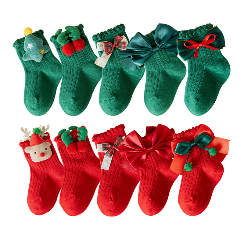 Children's Christmas Red Cartoon Cute Baby New Year Socks
